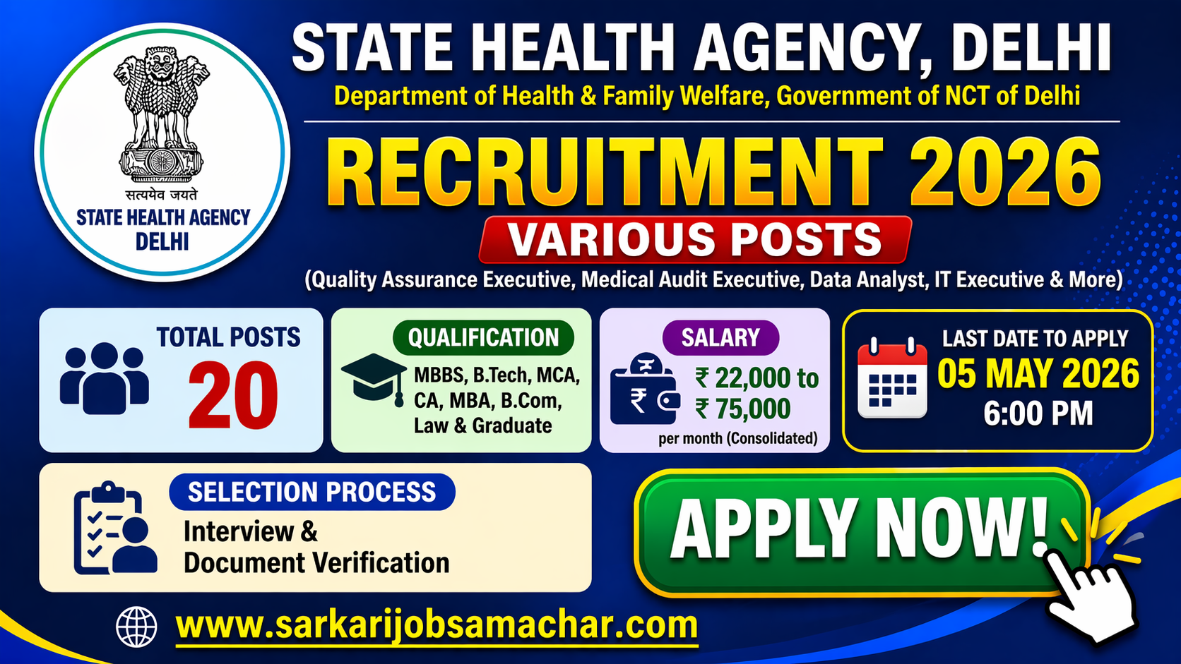 SHA Delhi Office Assistant, Account Assistant and More Recruitment 2026 - Apply Online for 20 Posts